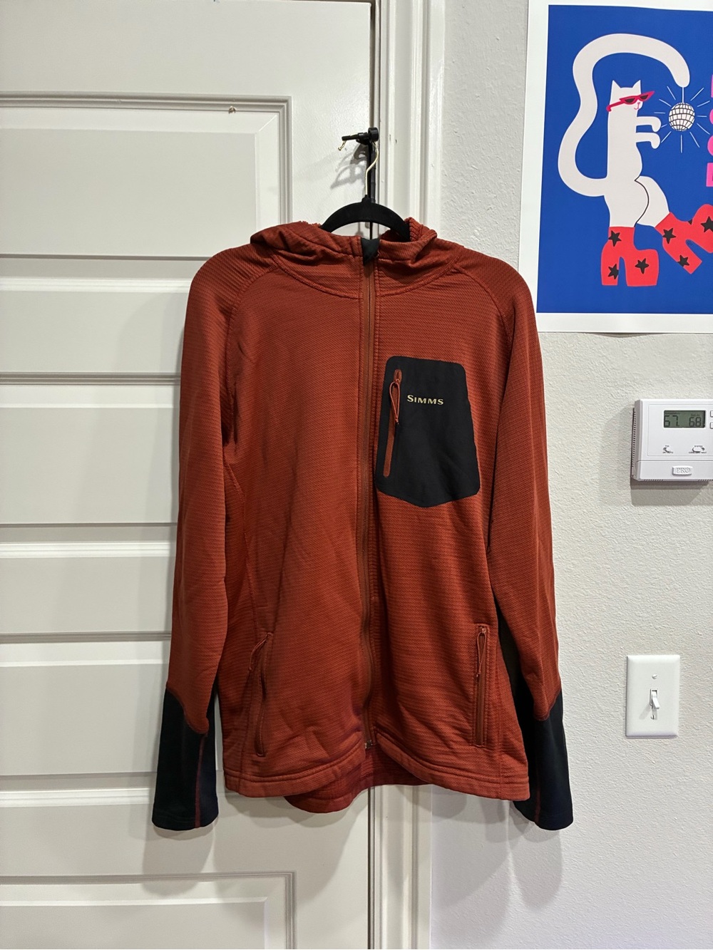 Simms Rust Hooded Fleece Jacket with Black Chest Pocket